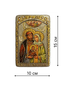 Настольная икона ''Петр и Февронья'' на мореном дубе