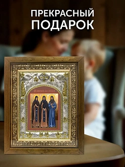 Икона Собор Дивеевских Святых в ризе и деревянном киоте, 26х22 см