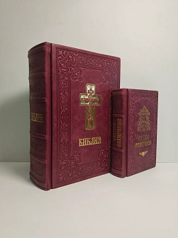 Подарочный набор книг в кожаном переплете: Библия 03.10 и Евангелие 09.35 цвет бордовый