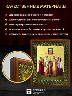 Икона Царская семья с золочением, деревянная рамка с басмой и стеклом 18х21х2,5 см 001