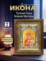 Икона Тучная Гора Божия Матерь в ризе и деревянном киоте, 26х22 см