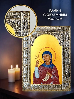Икона Марина Антиохийская в ризе и деревянном киоте, 33х27 см