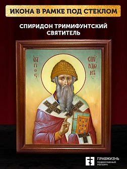 Икона Спиридон Тримифунтский святитель, деревянная рамка со стеклом 15х18х2 см 135