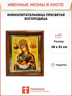 Икона Божией Матери Млекопитательница в киоте 18х21х4 см 106