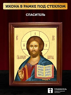 Икона Спаситель Господь Иисус Христос, деревянная рамка со стеклом 15х18х2 см 214