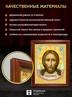 Икона Спас Нерукотворный, деревянная рамка со стеклом 15х18х2 см 1130