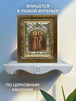 Икона Борис и Глеб Страстотерпцы в ризе и деревянном киоте, 26х22 см