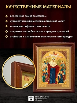 Икона Божией Матери Всех скорбящих Радость с золочением, деревянная рамка со стеклом 15х18х2 см 153