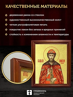 Икона Дмитрий Донской благоверный князь с золочением, деревянная рамка со стеклом 15х18х2 см 066