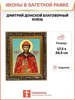 Икона Дмитрий Донской благоверный князь, узкая рамка 17,5х20,5х2 см 066