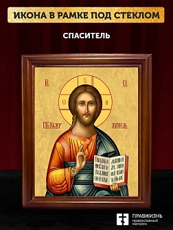Икона Спаситель Господь Иисус Христос, деревянная рамка со стеклом 15х18х2 см 214