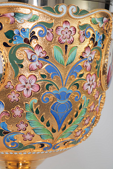 Потир 3.0л 4-финифти, филигрань, эмаль, роспись / поддон конус 2, 0л потира / золочение / мельхиоровый стакан