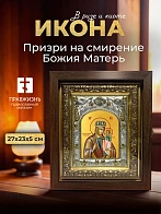 Икона Призри на смирение Божия Матерь в ризе и киоте под дерево, 27х23 см