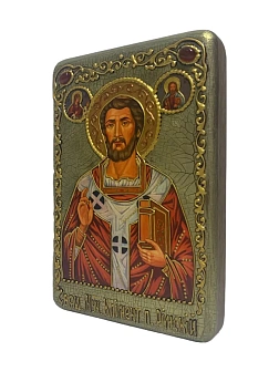 Настольная икона "Священномученик Климент, папа Римский" на мореном дубе