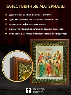 Икона собор Михаила Архангела, деревянная рамка с басмой и стеклом 18х21х2,5 см 105 Икона собор Михаила Архангела, деревянная рамка с басмой и стеклом 18х21х2,5 см 105