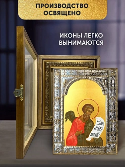 Икона Михей Пророк в ризе и деревянном киоте, 33х27 см