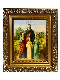 Икона Вера, Надежда, Любовь и мать их София мученицы, широкая рамка 19,5х22,5х2 см 044