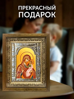 Икона Седмиезерская Божия Матерь в ризе и деревянном киоте, 33х27 см