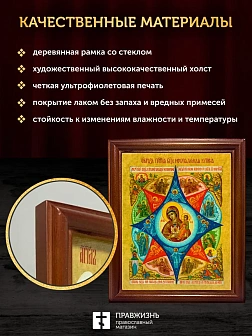 Икона Божией Матери Неопалимая Купина, деревянная рамка со стеклом 15х18х2 см 181