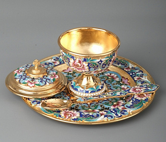 Ладаница на блюде филигрань, эмаль, роспись / золочение