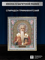 Икона Спиридон Тримифунтский, белая багетная рамка ультраузкая с узором 15х18х2 см