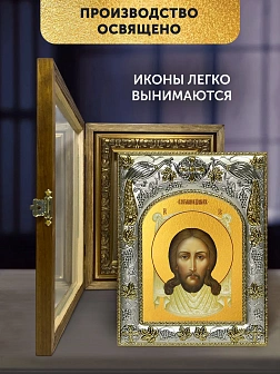 Икона Спас Нерукотворный в ризе и деревянном киоте, 26х22 см