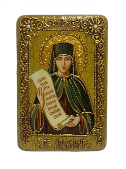 Настольная икона ''Святая преподобная Аполлинария Египетская'' на мореном дубе