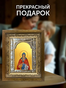 Икона Пахомий Великий в ризе и деревянном киоте, 33х27 см