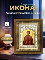 Икона Харалампий Магнезийский в ризе и деревянном киоте, 26х22 см