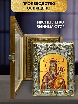 Икона Рудненская Божия Матерь в ризе и деревянном киоте, 26х22 см
