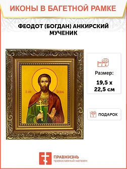 Икона Феодот Богдан Анкирский мученик, широкая рамка 19,5х22,5х2 см 169