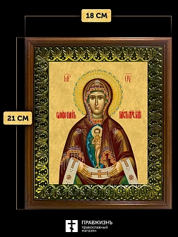 Икона Божьей Матери Албазинская, деревянная рамка с басмой и стеклом 18х21х2,5 см 1181 Икона Божьей Матери Албазинская, деревянная рамка с басмой и стеклом 18х21х2,5 см 1181