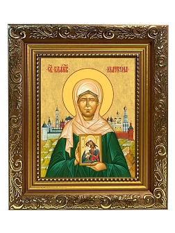 Икона Матрона Московская блаженная, широкая рамка 19,5х22,5х2 см 103