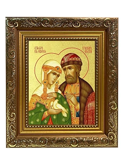 Икона "Петр и Феврония Муромские", свв. прпп. кн. и кнг., с золочением поталью, 09ПФ3-УЛ