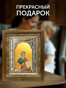 Икона Петр Апостол в ризе и деревянном киоте, 33х27 см