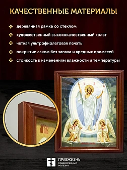 Икона Воскресение Христово с золочением, деревянная рамка со стеклом 15х18х2 см 1113