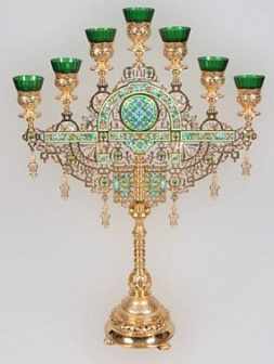 Семисвечник напрестольный золочение эмаль камни