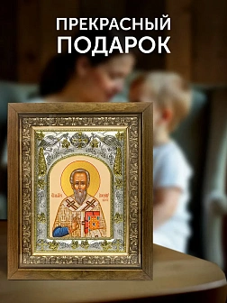 Икона Александр Иерусалимский в ризе и деревянном киоте, 26х22 см Икона Александр Иерусалимский в ризе и деревянном киоте, 26х22 см