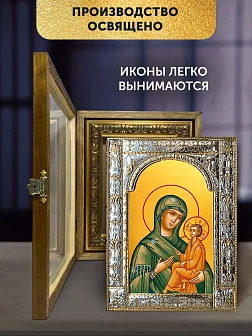 Икона Тихвинская Божия Матерь в ризе и деревянном киоте, 33х27 см