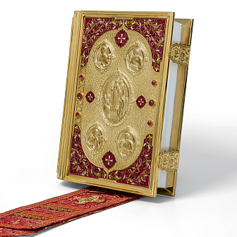 Евангелие 360*240 напрестольное №9 крышки золочение эмаль камни (с закладкой)
