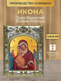 Икона Трех Радостей Божия Матерь в ризе, 18х14 см Икона Трех Радостей Божия Матерь в ризе, 18х14 см