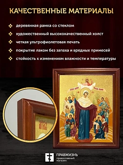 Икона Божией Матери Всех скорбящих Радость с золочением, деревянная рамка со стеклом 15х18х2 см 153