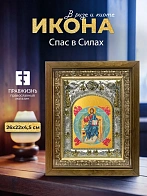 Икона Спас в Силах в ризе и деревянном киоте, 26х22 см