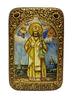 Настольная икона "Святитель Тихон Задонский" на мореном дубе 15х20 см