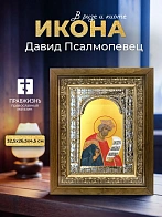 Икона Давид Псалмопевец в ризе и деревянном киоте, 33х27 см Икона Давид Псалмопевец в ризе и деревянном киоте, 33х27 см