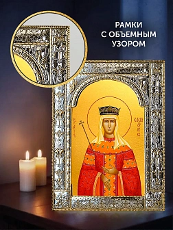 Икона Елена Сербская в ризе и деревянном киоте, 33х27 см