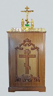 Панихидный стол на 42 свечи с дверцей, полкой и резьбой на Ротанге