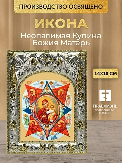 Икона Неопалимая Купина Божия Матерь в ризе, 18х14 см