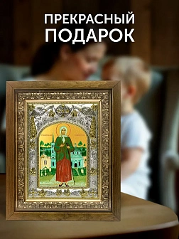 Икона Ксения Петербургская в ризе и деревянном киоте, 26х22 см