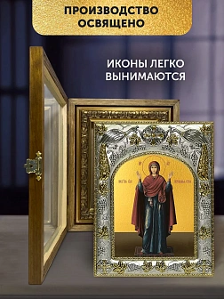 Икона Нерушимая Стена Божия Матерь в ризе и деревянном киоте, 26х22 см Икона Нерушимая Стена Божия Матерь в ризе и деревянном киоте, 26х22 см
